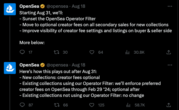 ராயல்டி பற்றிய OpenSea அறிவிப்பு