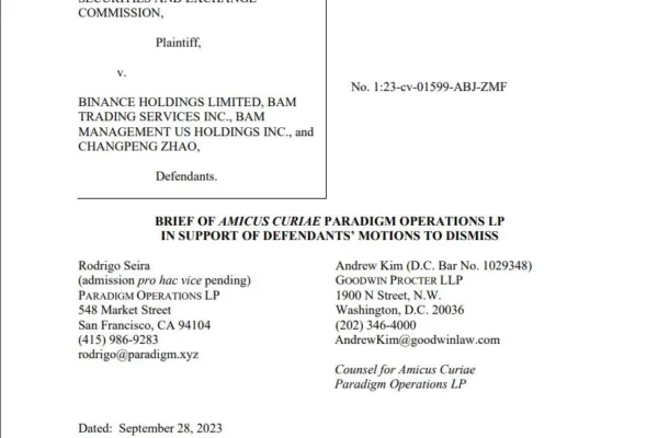 பினான்ஸ் வழக்கில் SEC விதிகளை மீறுவதாக Paradigm குற்றம் சாட்டுகிறது