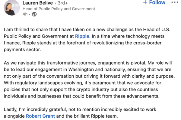 முன்னாள் வெள்ளை மாளிகை அதிகாரி ரிப்பிளின் கொள்கை மற்றும் அரசாங்கப் பிரிவை வழிநடத்துவார்