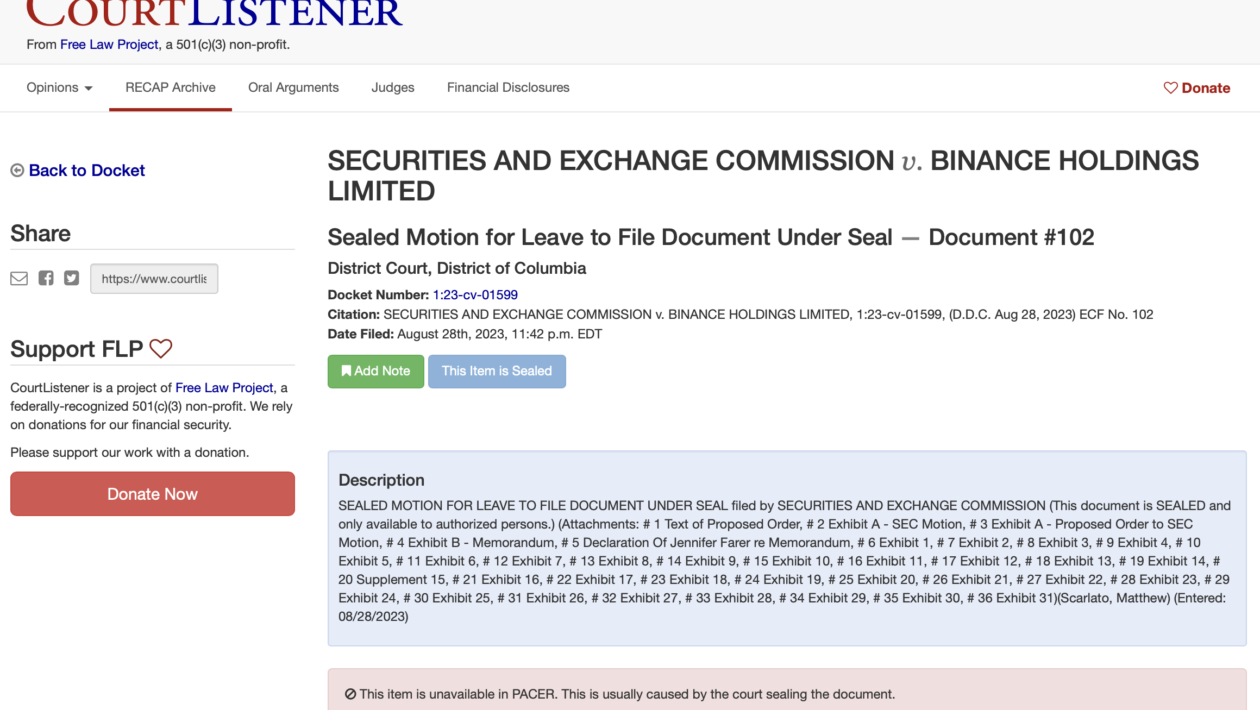 Binance.US வழக்கில் சில ஆவணங்களை சீல் செய்வதில் SEC மாற்றியமைக்கிறது