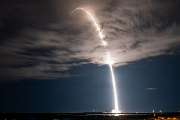 A SpaceX Falcon 9 rocket launches 22 Starlink satellites on Sept. 19, 2023. It was the record-setting 17th launch for this rocket