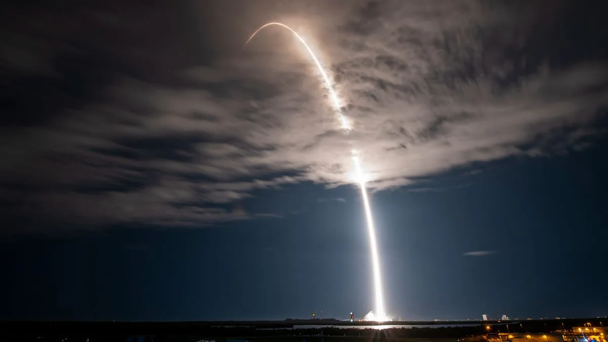 A SpaceX Falcon 9 rocket launches 22 Starlink satellites on Sept. 19, 2023. It was the record-setting 17th launch for this rocket