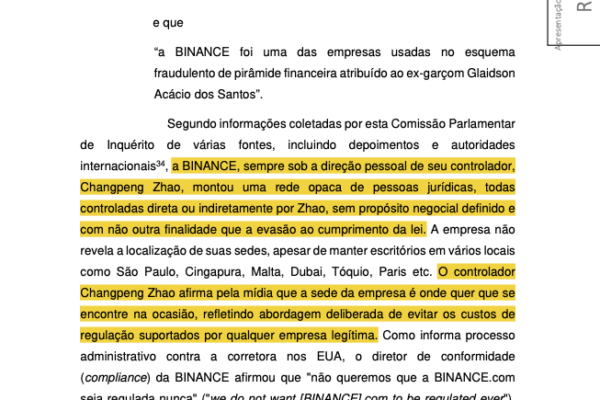பிரேசிலின் காங்கிரஸ் Binance CEO CZ ஐ குற்றப்பத்திரிகைக்காக குறுக்குவழியில் வைக்கிறது