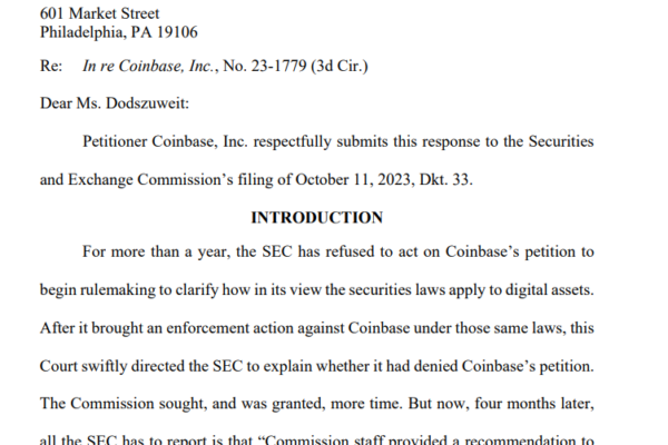 Coinbase கிரிப்டோ ரூல்மேக்கிங் மனு மீது செயல்பட SEC ஐ கட்டாயப்படுத்த தொடர்ந்து அழுத்தம் கொடுக்கிறது
