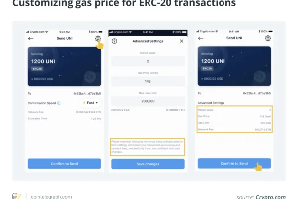 Crypto.com இல் ERC-20 பரிவர்த்தனைகளுக்கான எரிவாயு விலையைத் தனிப்பயனாக்குதல்