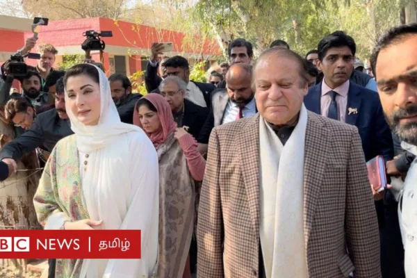 பாகிஸ்தான் தேர்தல்: வாக்களிக்க வந்த நவாஸ் ஷெரிஃப் நாட்டின் நிலை பற்றிக் கூறியது என்ன?